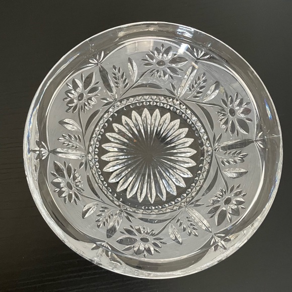 Vintage 24% Lead Crystal Floral Flowers Candy Bowl Dish German Frosted Etched. - Picture 3 of 5